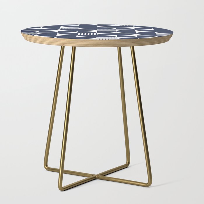 Navy Blue Mid Century Bauhaus Semi Circle Pattern Side Table Gallery Image 1