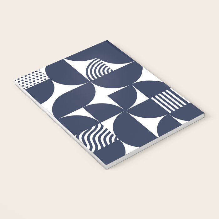 Navy Blue Mid Century Bauhaus Semi Circle Pattern Notebook Gallery Image 3