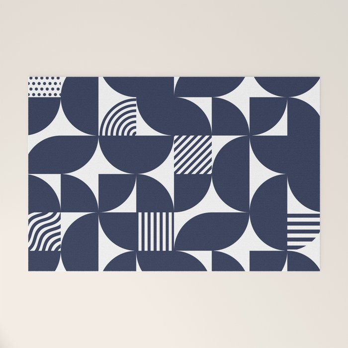 Navy Blue Mid Century Bauhaus Semi Circle Pattern Welcome Mat Gallery Image 1