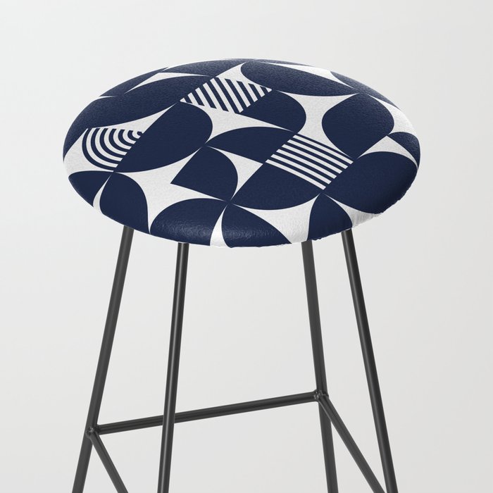Navy Blue Mid Century Bauhaus Semi Circle Pattern Stool Gallery Image 2