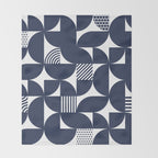 Navy Blue Mid Century Bauhaus Semi Circle Pattern Throw Blanket Gallery Image 2
