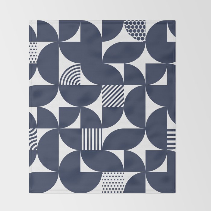 Navy Blue Mid Century Bauhaus Semi Circle Pattern Throw Blanket Gallery Image 2