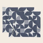 Navy Blue Mid Century Bauhaus Semi Circle Pattern Placemat Gallery Image 1