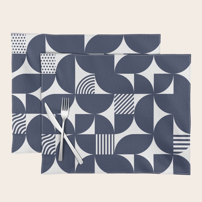 Navy Blue Mid Century Bauhaus Semi Circle Pattern Placemat Gallery Image 1