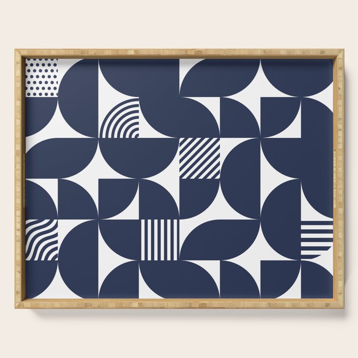 Navy Blue Mid Century Bauhaus Semi Circle Pattern Serving Tray Gallery Image 1
