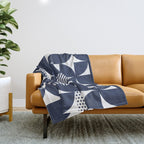 Navy Blue Mid Century Bauhaus Semi Circle Pattern Throw Blanket Gallery Image 1