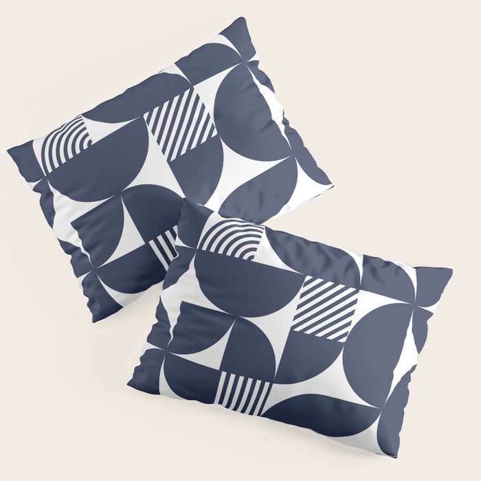 Navy Blue Mid Century Bauhaus Semi Circle Pattern Pillow Sham Gallery Image 3
