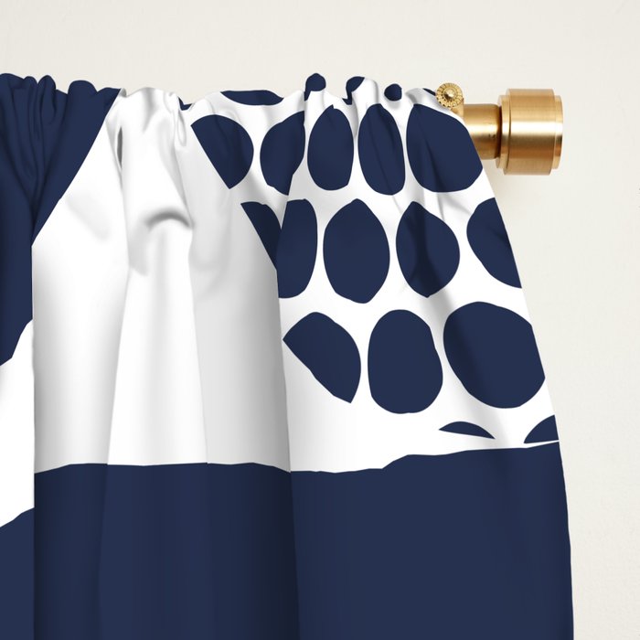 Navy Blue Mid Century Bauhaus Semi Circle Pattern Window Curtain Gallery Image 2