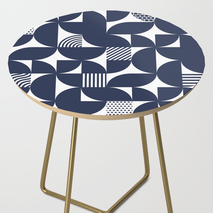 Navy Blue Mid Century Bauhaus Semi Circle Pattern Side Table Gallery Image 2