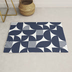 Navy Blue Mid Century Bauhaus Semi Circle Pattern Rug Gallery Image 1