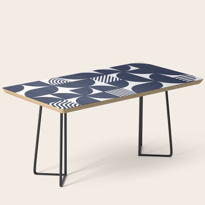 Navy Blue Mid Century Bauhaus Semi Circle Pattern Coffee Table Gallery Image 1