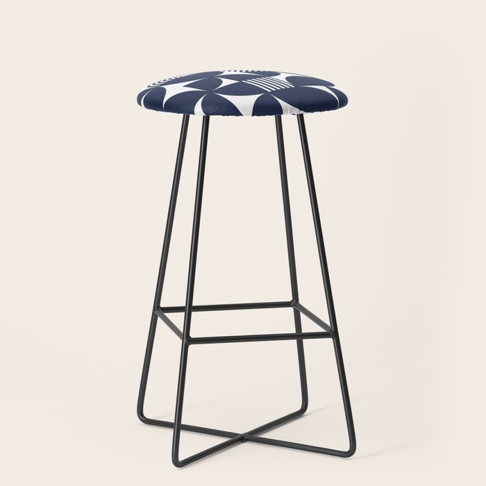 Navy Blue Mid Century Bauhaus Semi Circle Pattern Stool Gallery Image 1