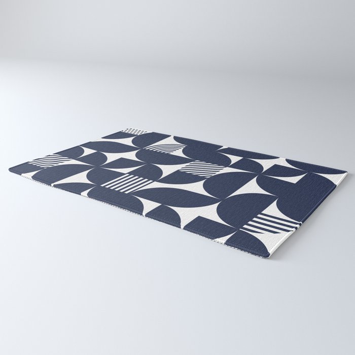 Navy Blue Mid Century Bauhaus Semi Circle Pattern Rug Gallery Image 3