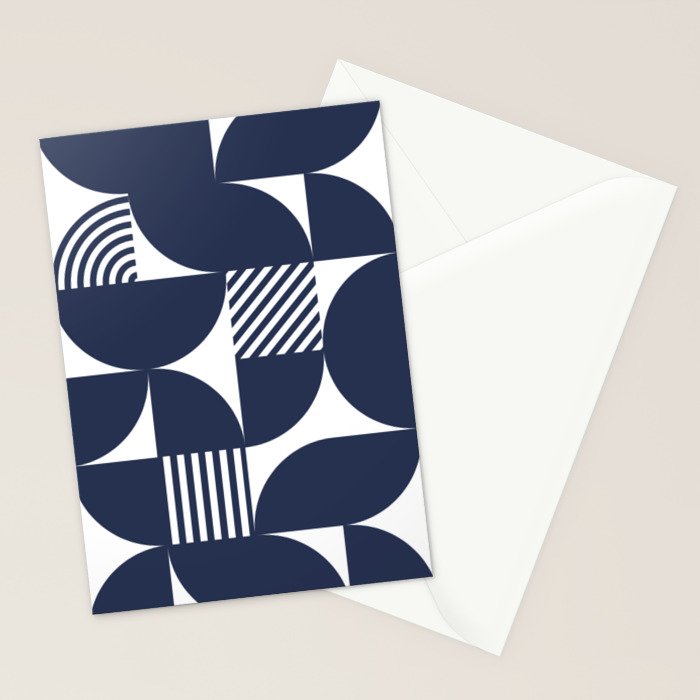 Navy Blue Mid Century Bauhaus Semi Circle Pattern Stationery Card Gallery Image 2