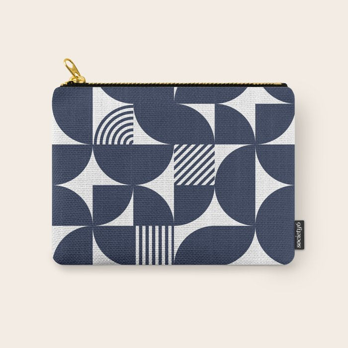 Navy Blue Mid Century Bauhaus Semi Circle Pattern Carry All Pouch Gallery Image 1