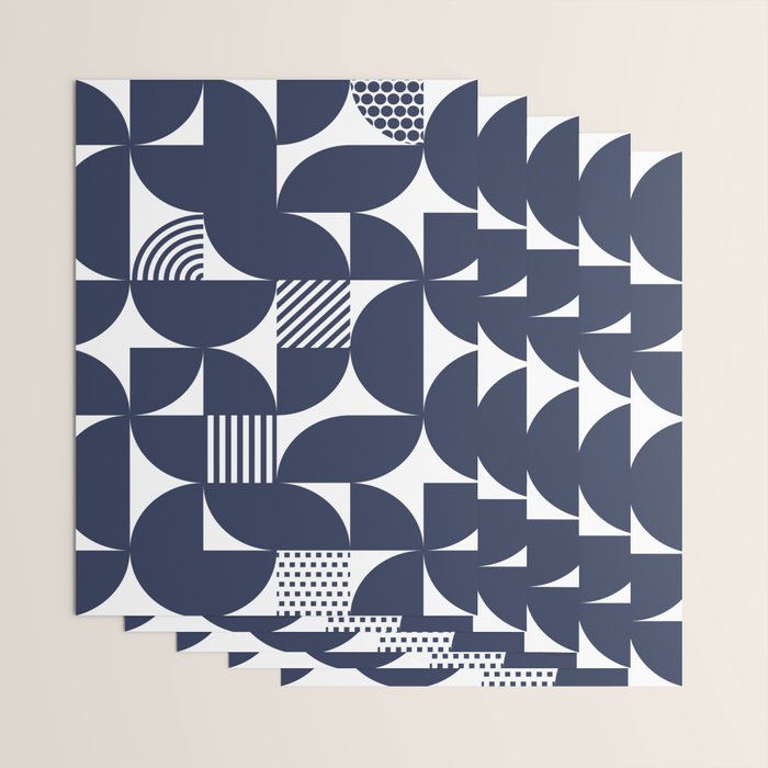 Navy Blue Mid Century Bauhaus Semi Circle Pattern Wrapping Paper Gallery Image 3