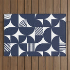 Navy Blue Mid Century Bauhaus Semi Circle Pattern Outdoor Rug Gallery Image 1