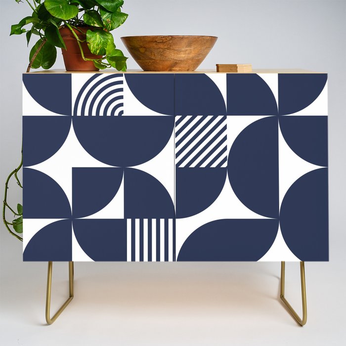 Navy Blue Mid Century Bauhaus Semi Circle Pattern Credenza Gallery Image 1