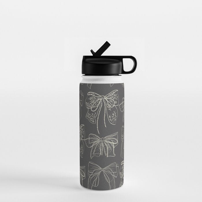 Romantic Bows Gray Pattern Water Bottle Gallery Image 1