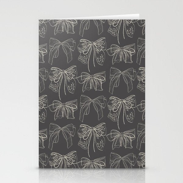 Romantic Bows Gray Pattern Stationery Card Gallery Image 1