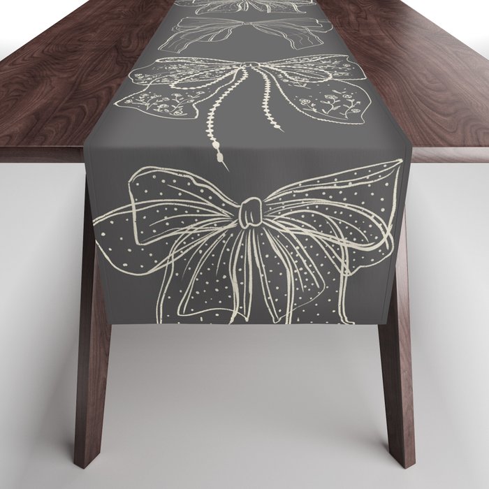 Romantic Bows Gray Pattern Table Runner Gallery Image 1