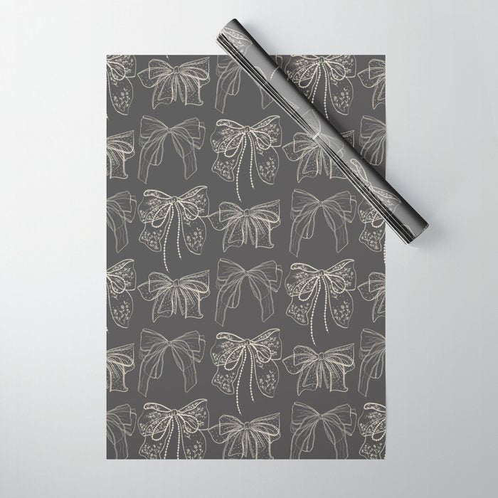 Romantic Bows Gray Pattern Wrapping Paper Gallery Image 1