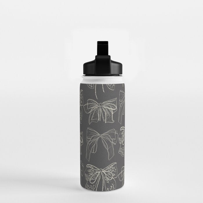 Romantic Bows Gray Pattern Water Bottle Gallery Image 2