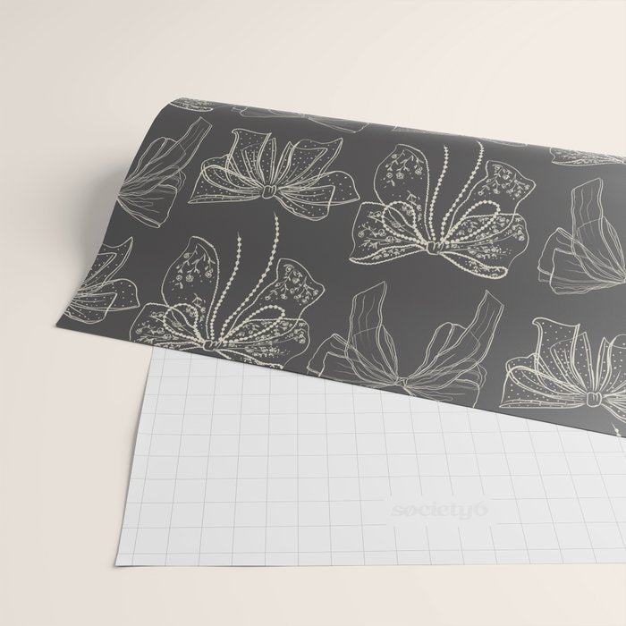 Romantic Bows Gray Pattern Wrapping Paper Gallery Image 2