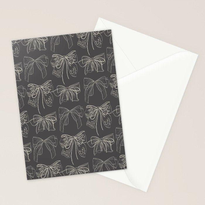 Romantic Bows Gray Pattern Stationery Card Gallery Image 2