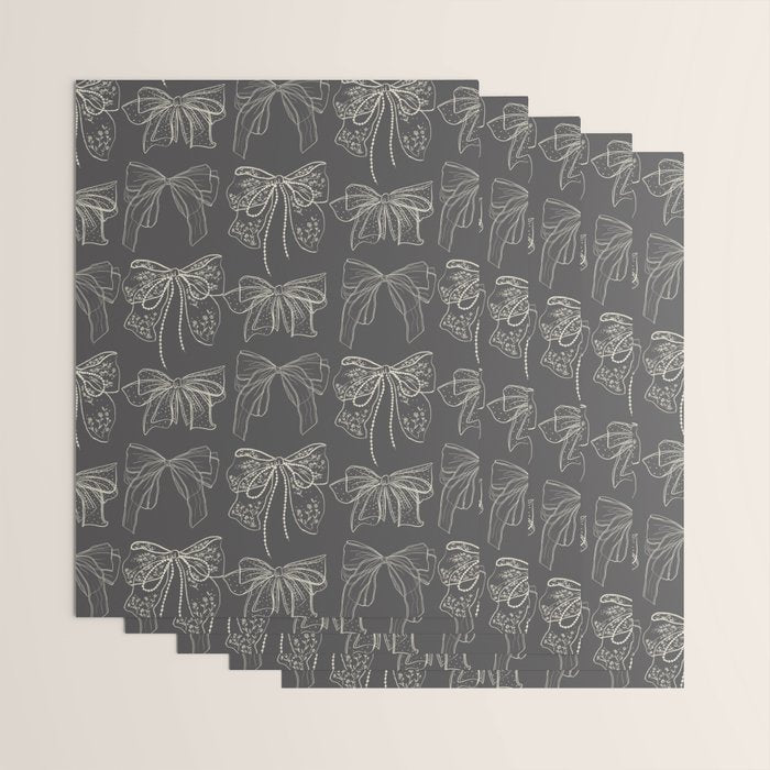 Romantic Bows Gray Pattern Wrapping Paper Gallery Image 3