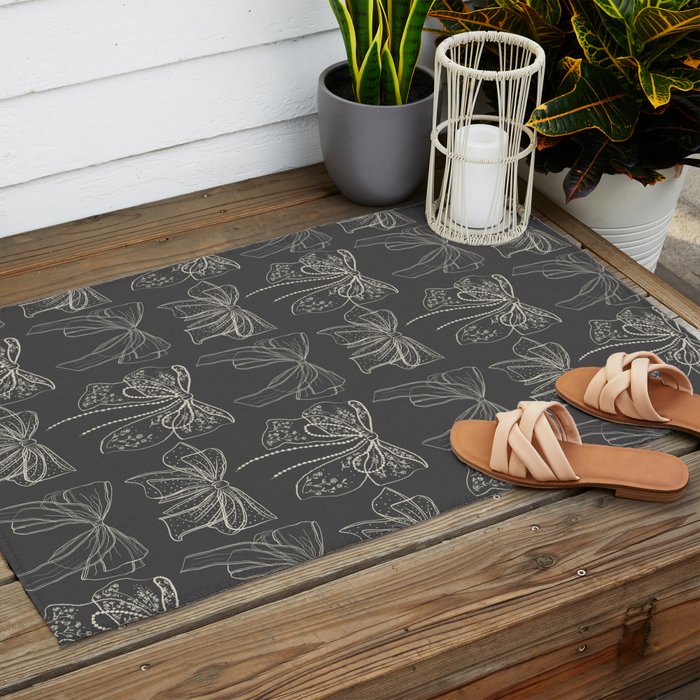 Romantic Bows Gray Pattern Outdoor Rug Gallery Image 2