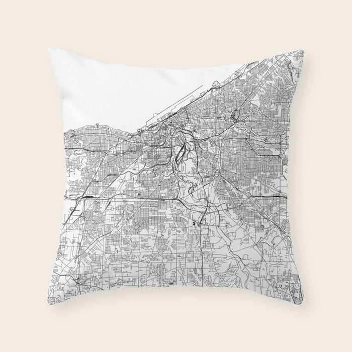 Cleveland White Map Throw Pillow Gallery Image 1