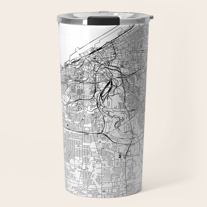 Cleveland White Map Travel Mug Gallery Image 1