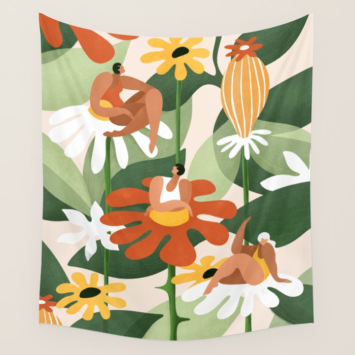 Unique Flowers, Same Garden Wall Tapestry Gallery Image 1