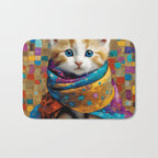 Gustav Klimt Style Tabby Cat Kitten with Colorful Scarf Bath Mat Gallery Image 1
