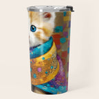 Gustav Klimt Style Tabby Cat Kitten with Colorful Scarf Travel Mug Gallery Image 2