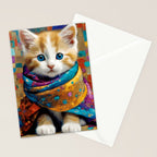 Gustav Klimt Style Tabby Cat Kitten with Colorful Scarf Stationery Card Gallery Image 2
