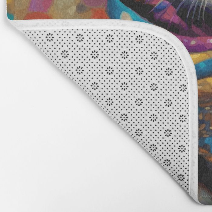 Gustav Klimt Style Tabby Cat Kitten with Colorful Scarf Bath Mat Gallery Image 2