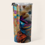 Gustav Klimt Style Tabby Cat Kitten with Colorful Scarf Travel Mug Gallery Image 3