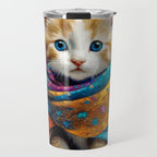 Gustav Klimt Style Tabby Cat Kitten with Colorful Scarf Travel Mug Gallery Image 1