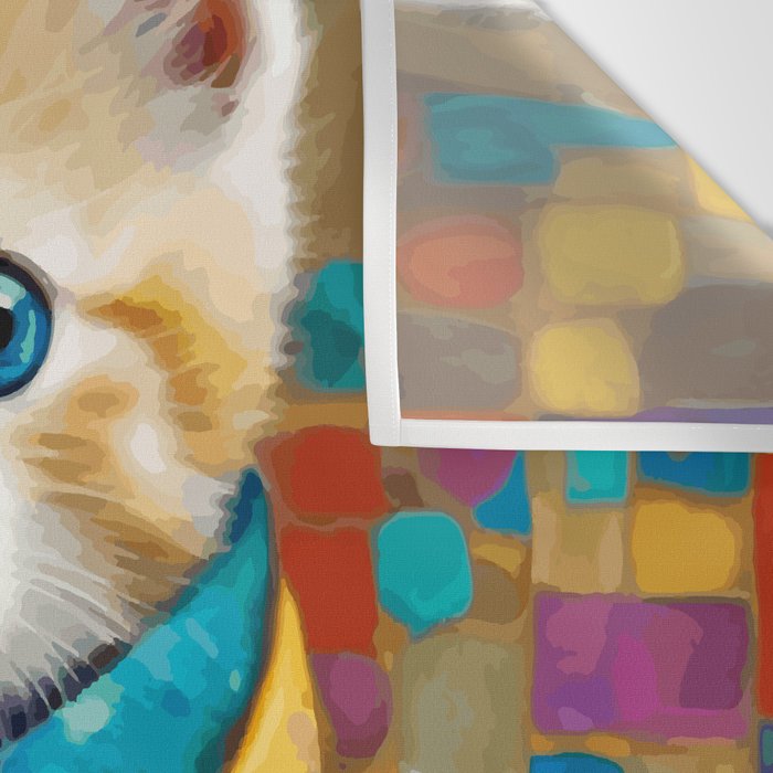 Gustav Klimt Style Tabby Cat Kitten with Colorful Scarf Wall Tapestry Gallery Image 3
