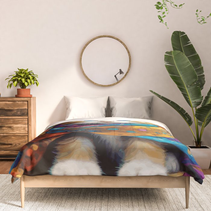 Gustav Klimt Style Tabby Cat Kitten with Colorful Scarf Comforter Gallery Image 3
