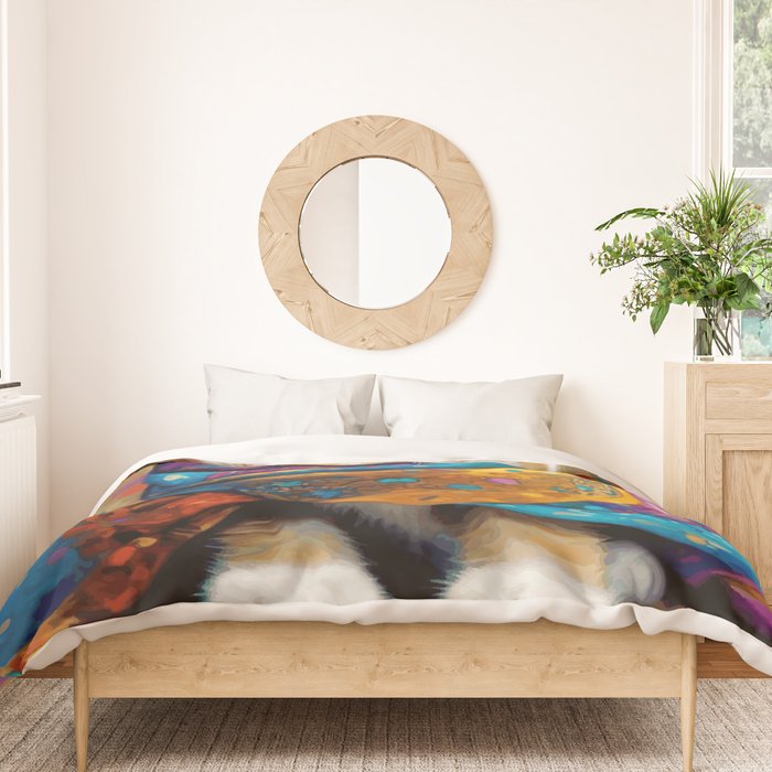 Gustav Klimt Style Tabby Cat Kitten with Colorful Scarf Duvet Cover Gallery Image 3