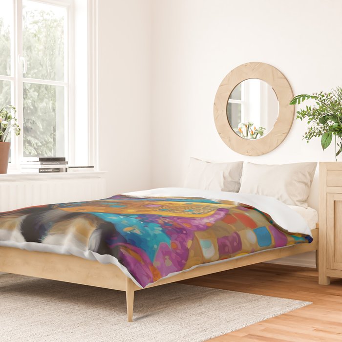 Gustav Klimt Style Tabby Cat Kitten with Colorful Scarf Duvet Cover Gallery Image 2