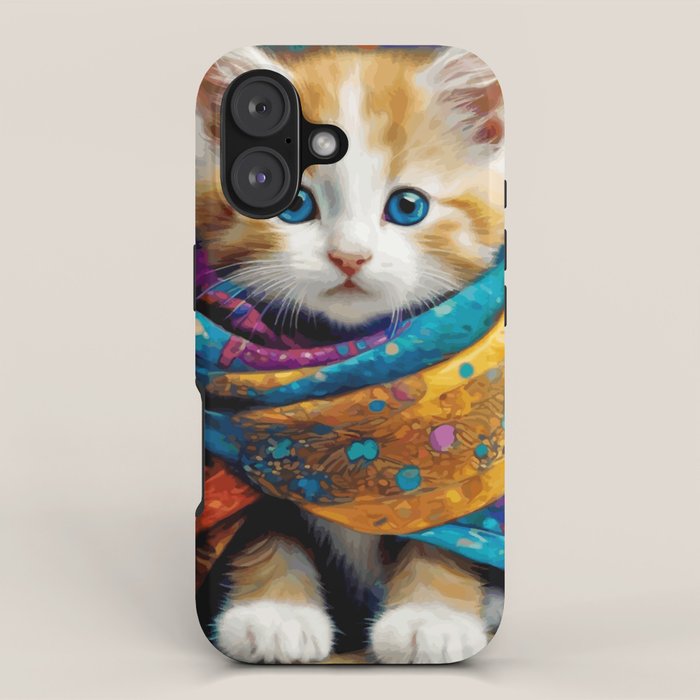 Gustav Klimt Style Tabby Cat Kitten with Colorful Scarf iPhone Case Gallery Image 1