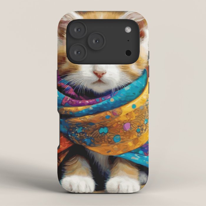 Gustav Klimt Style Tabby Cat Kitten with Colorful Scarf iPhone Case Gallery Image 3