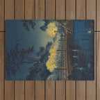 Tsuchiya Koitsu Vintage Japanese Woodblock Print Spring Blossom At Night t Outdoor Rug Gallery Image 1