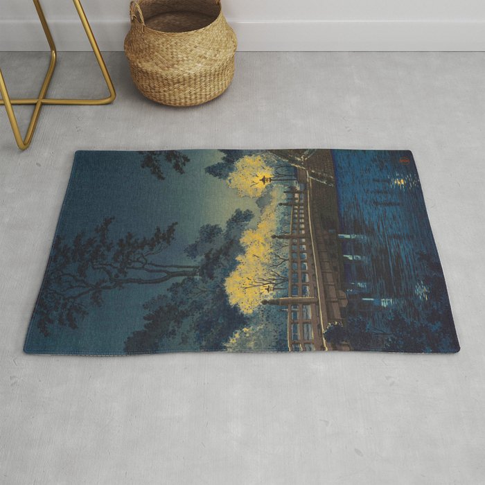 Tsuchiya Koitsu Vintage Japanese Woodblock Print Spring Blossom At Night t Rug Gallery Image 1