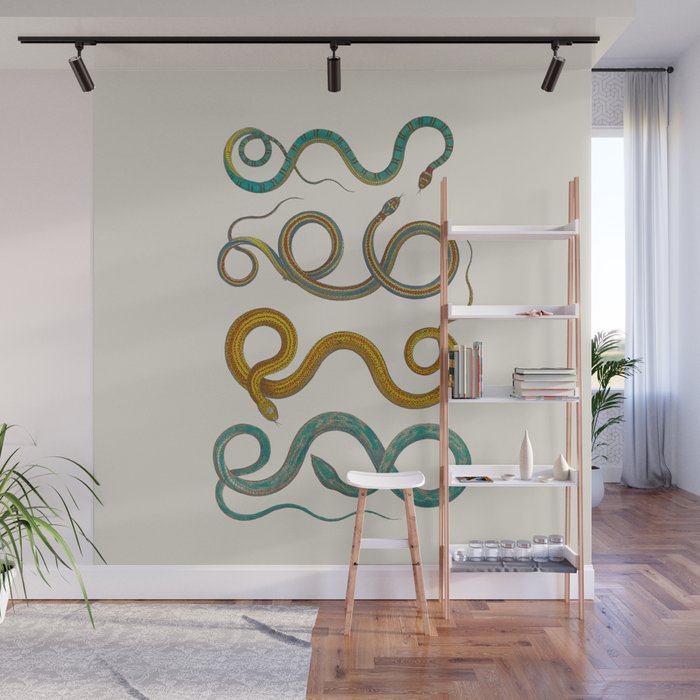 Albertus Seba Snakes Illustration Teal And Yellow Scales Wall Mural Gallery Image 1