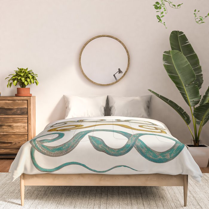 Albertus Seba Snakes Illustration Teal And Yellow Scales Comforter Gallery Image 3